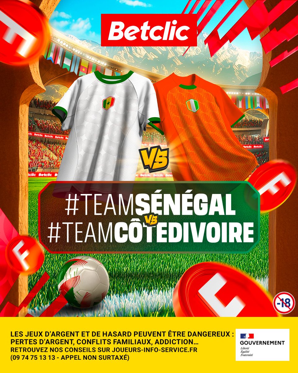Betclic's tweet image. 🇸🇳 #TeamSénégal ou 🇨🇮 #TeamCôtedIvoire ? 👀

Place au choc des géants africains de cette #CANdesRÉSEAUX 🤩

💬 Commente avec le # de l’équipe que tu veux qualifier + ton pseudo Betclic + répond au sondage en dessous

🍀 5 x 20€ de Feebets* à gagner parmi la commu gagnante