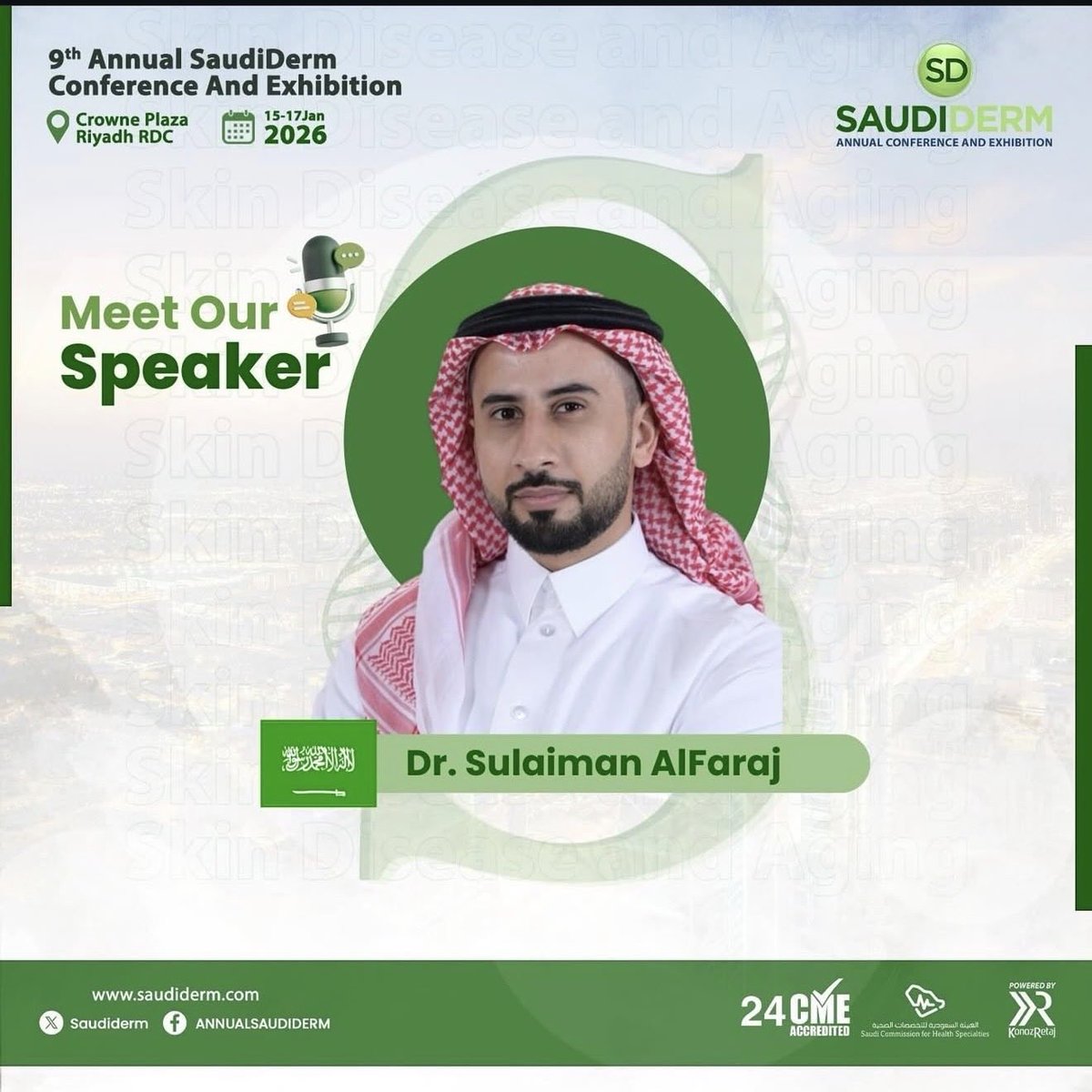 سعيد لاختياري كأحد المتحدثين في مؤتمر سعودي ديرم القادم الذي سيُعقد في مدينة الرياض، وآمل أن أقدم مشاركة علمية تسهم في إثراء النقاش وتبادل الخبرات بين المختصين
#SaudiDerm