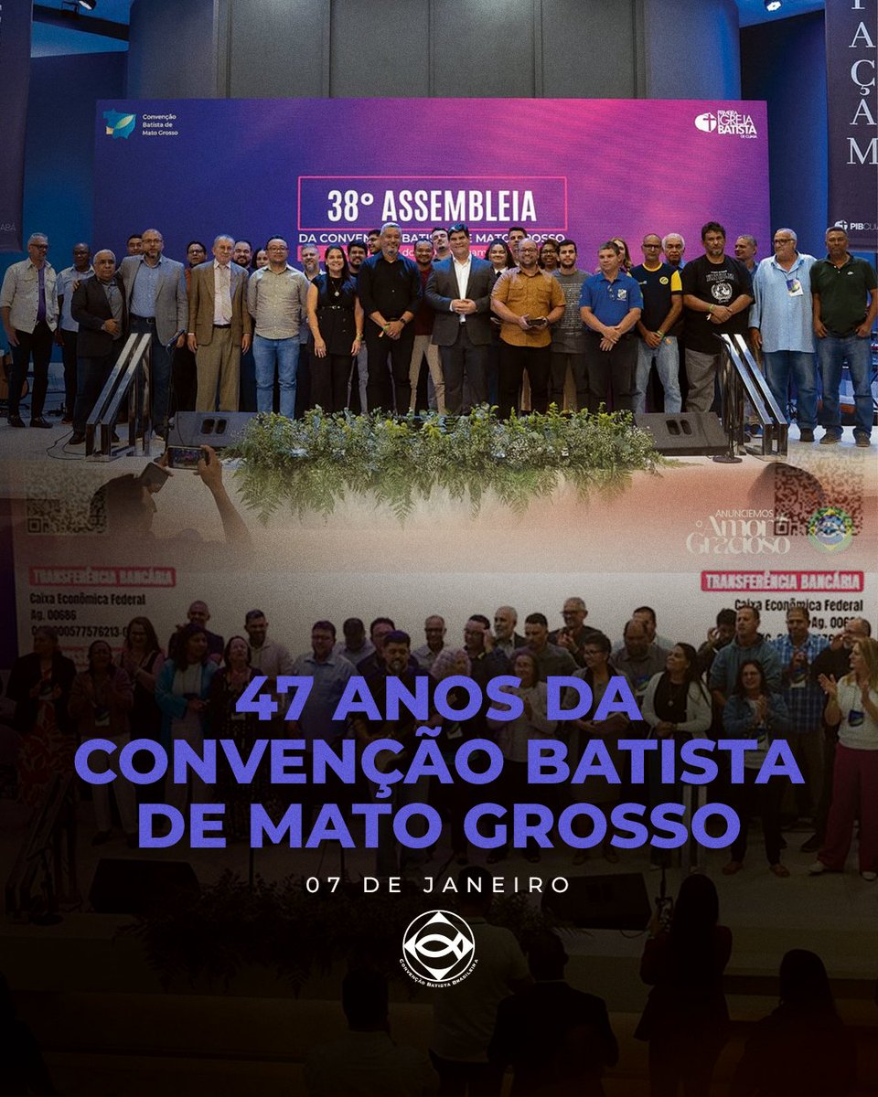 batistasdacbb's tweet photo. Hoje rendemos graças a Deus pelos 47 anos da Convenção Batista do Mato Grosso (CBMT), constituída em 7 de janeiro de 1979, na cidade de Cáceres, após a reorganização territorial do estado.

Parabéns, CBMT, por esses 47 anos de história e serviço!

#CBB #CBMT #SomosUm https://t.co/Ca8NqPSfid