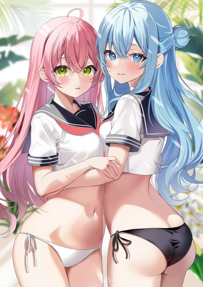 星街すいせい ,さくらみこ 「(⁠。⁠•̀⁠ᴗ⁠-⁠)⁠✧今日も一日何とか乗り切れました。ミーティングも断酒会」|まるすのイラスト
