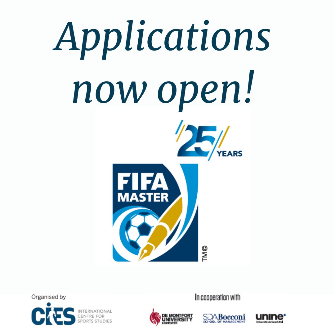 sportCIES's tweet image. Last few hours ⏰remaining to apply for the 27th edition of Europe's No.1 ranked 🥇 FIFA Master course! Launch your career 🚀 in international sport business at this link 👉 cies.ch/education/fifa… #sportshistory #sportsmanagement #sportslaw