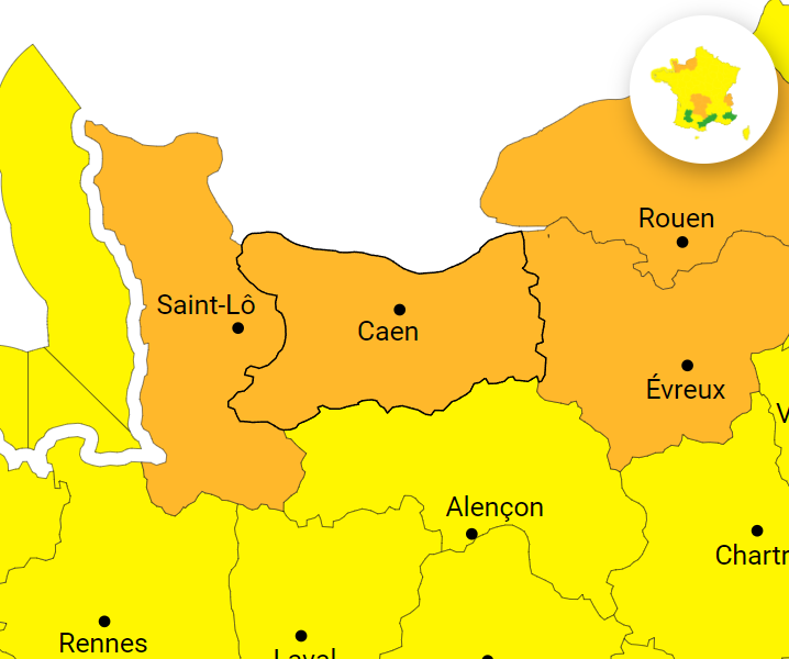Meteovilles's tweet image. 🔶 @meteofrance place d'ores et déjà la #Manche, le #Calvados, l'#Eure et la #SeineMaritime en vigilance orange #tempête, débutant le jeudi 8 janvier 2026 à 18h. 💨
