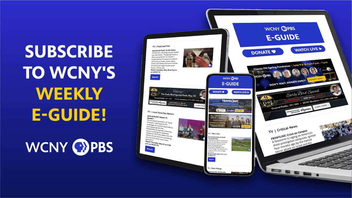 WCNYPBS's tweet photo. Stay in the know with WCNY's weekly e-guide! Sign up today for updates on TV and radio programming, recipes, activities, and more delivered straight to your inbox every week. 

Subscribe for free at https://t.co/Fd94SaCg9b.

#WCNY #PBS #CNY #Eguide #Newsletter https://t.co/jbxsrNpUgB
