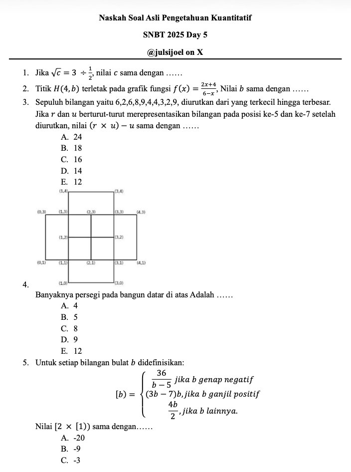 julsijoel's tweet image. HAI GUYS! Inih aku bagi soal asli PK SNBT 2025 Day 5 ya guys yaakk sama pembahasannya juga &amp;gt;_&amp;lt;, semoga kalian bisa belajar-belajar dari sini, yu yu yu, semangat MABA PTN IMPIAN 2026 &amp;lt;3 ^_^
PDF: drive.google.com/file/d/139JZjT…
Pembahasan: drive.google.com/file/d/1x_5s3Z…

ENJOYY! SEMOGA MEMBANTU