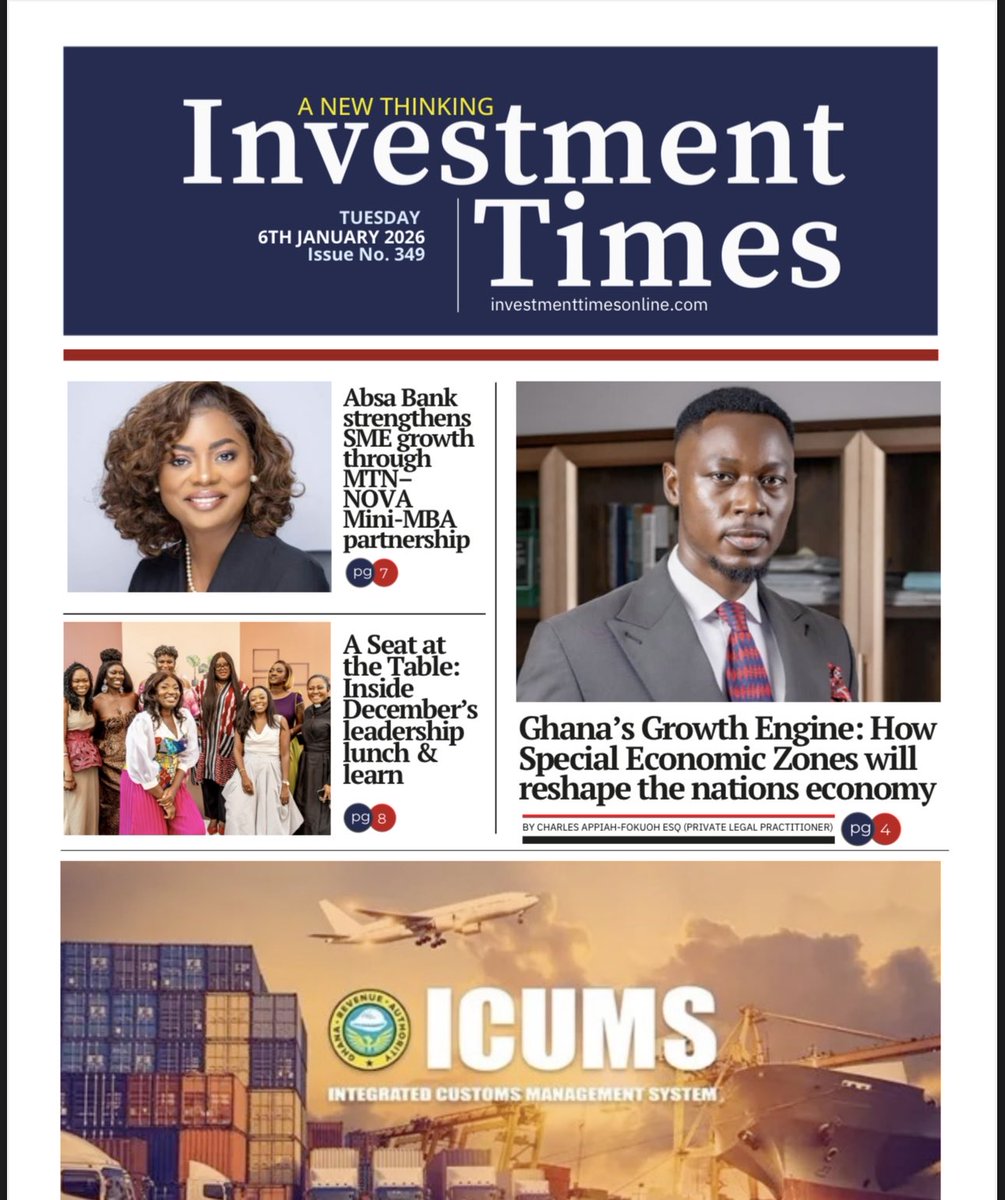 CharlesFaraday1's tweet image. My article on Special Economic Zones (SEZs) made the front page of the investment times. I sought to explain the rationale behind (SEZs) as an emerging catalysts for industrialization and why it ought to be a national policy.

Read the full article 👇🏻

investmenttimesonline.com/2026/01/06/gha…