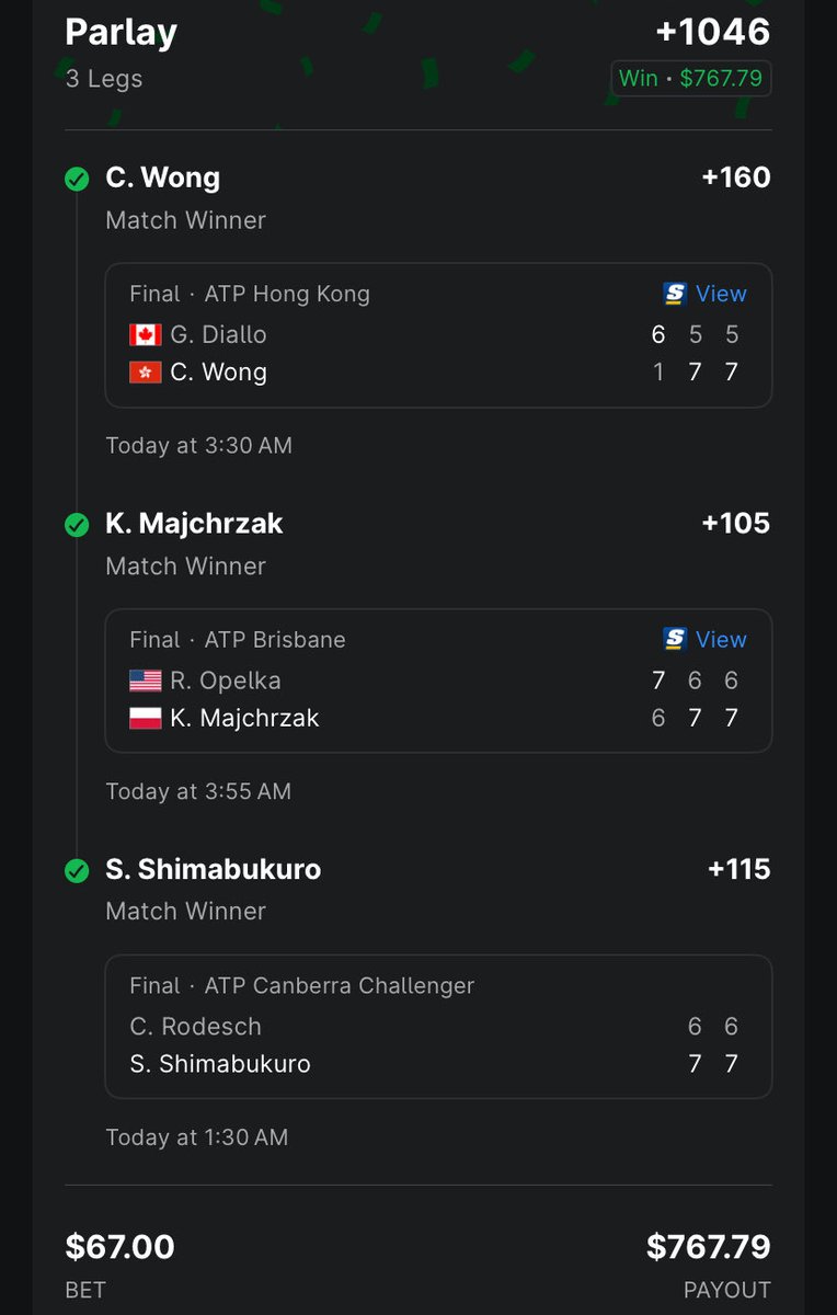 RIPTSAV's tweet image. Tennis 🐐 does it again🤷🏽‍♂️ (Ran this same ticket 3 different times😭) #Tennis @theScoreBet #GamblingX