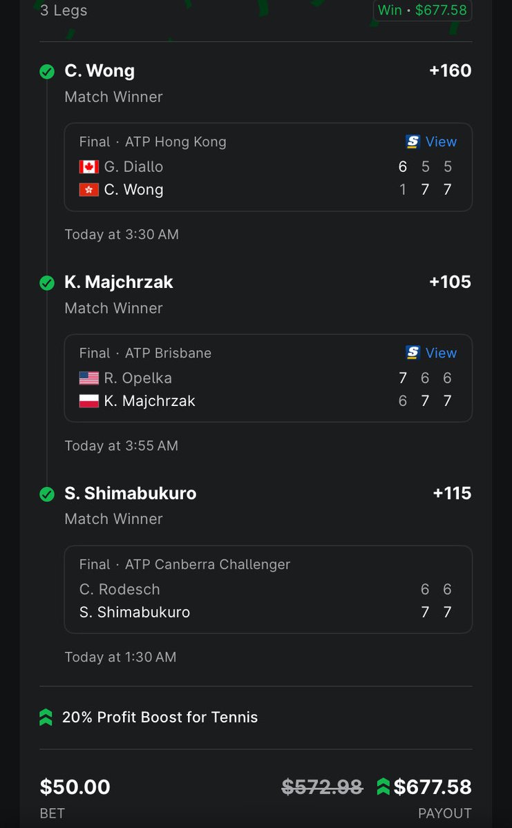 RIPTSAV's tweet image. Tennis 🐐 does it again🤷🏽‍♂️ (Ran this same ticket 3 different times😭) #Tennis @theScoreBet #GamblingX