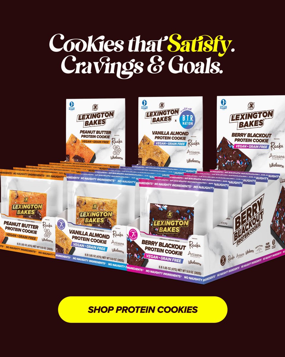 lexevan's tweet image. Our 3rd protein cookie just launched! 🍓

A brand new cosmic flavor.
Cosmic Forrest is now Berry Blackout.

A change from our vegan coconut oil base to our brand new almond butter base. Making this not only vegan, but also grain free &amp;amp; packed with 7g or protein per 1.65oz cookie.