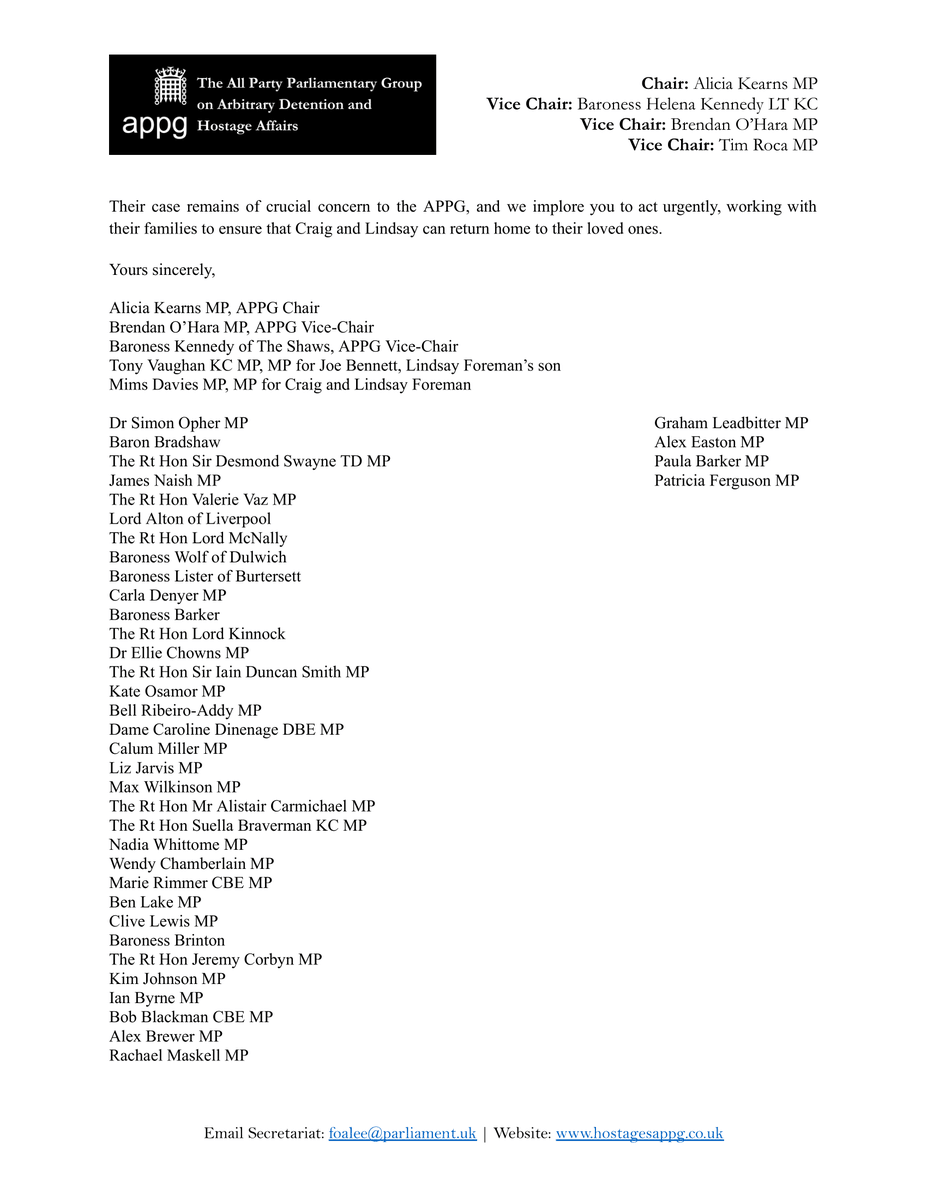 I’ve joined parliamentary colleagues in writing to the Foreign Secretary calling for urgent action to secure the release of Craig and Lindsay Foreman, arbitrarily detained in Iran. They must be brought home.