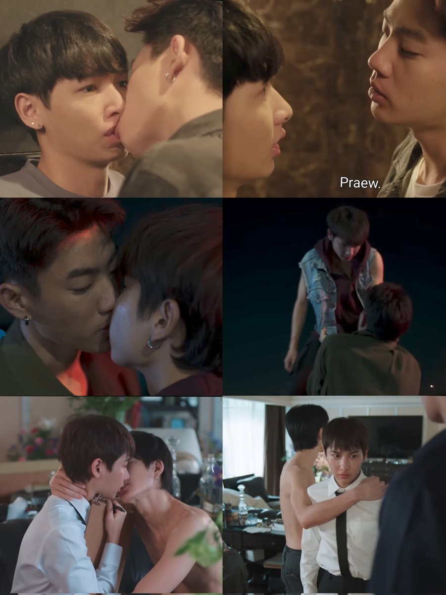 atppeach's tweet image. khai, black and koh, these bad guys habit of kissing someone before doing something terrible to them #BurnoutSyndromeSeriesEP6
