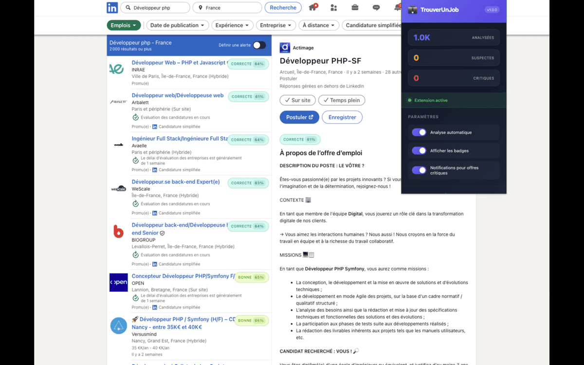 johnkbln's tweet photo. J’ai lancé TrouverUnJob 🚀

Une extension Chrome qui analyse les offres (LinkedIn, Indeed, WTTJ…) et t’indique si une annonce est fiable.
✔️ Sans inscription
✔️ Directement dans ton navigateur
https://t.co/onJ2IWFisT

#JobSearch #Emploi #Startup #ChromeExtension #Recrutement https://t.co/aEd2PFlXLB