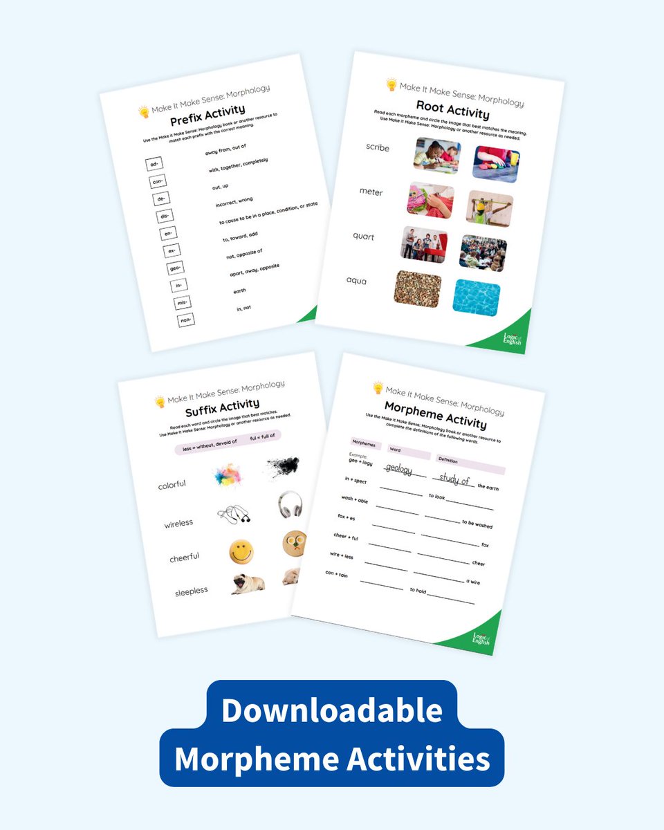 LogicofEnglish's tweet photo. Downloadable Morpheme Activities https://t.co/zqUiDxponb https://t.co/ySghOxu51y