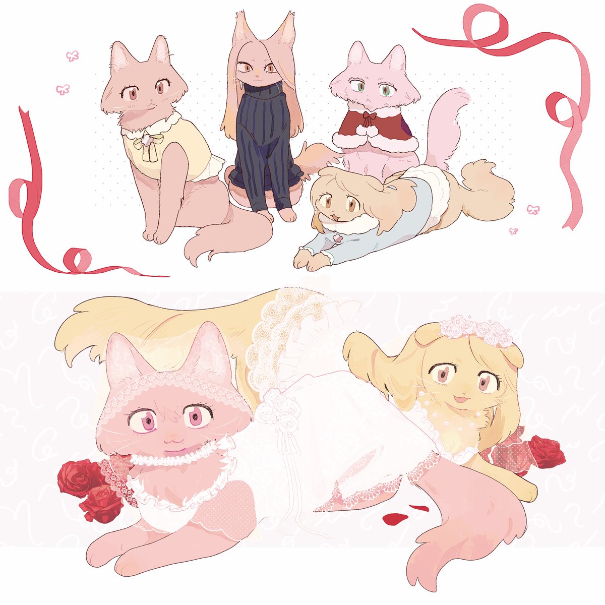 1/11インテ　
新刊サンプル①
A5（正方形）/30p/カラー本/猫化＋ケモ化
※⚠︎獣i 化、何でも許せる方向けです🐈🐶