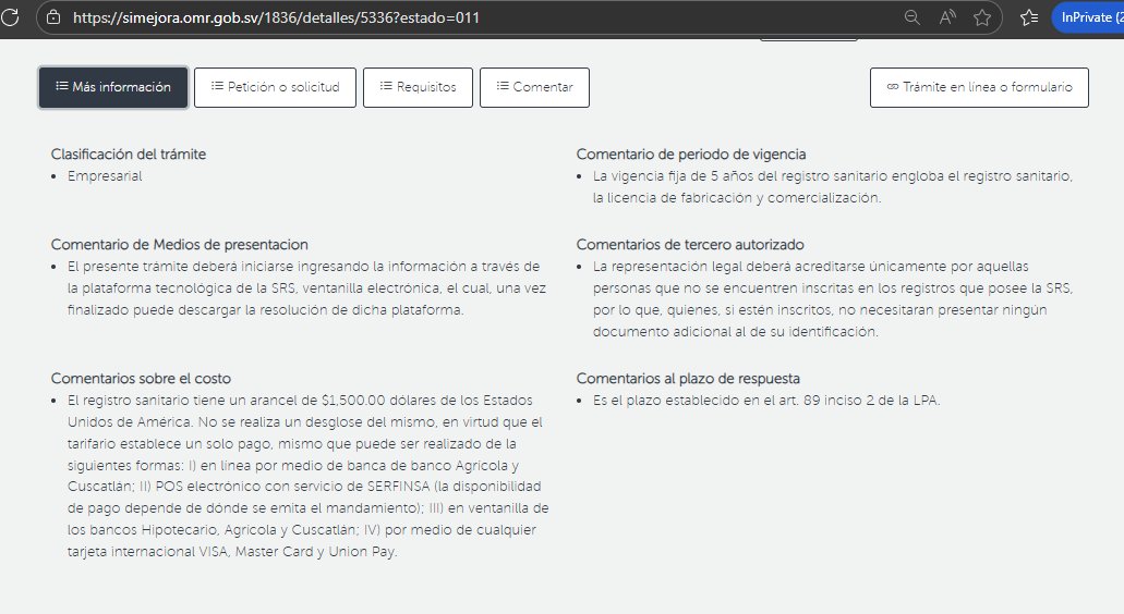 En la plataforma tecnológica SIMEJORA simejora.omr.gob.sv encontrarás toda la información que necesitas conocer sobre los trámites que se realizan, presencial o virtual, en la administración pública 
▶️Requisitos
▶️Costos
▶️Plazos
y más