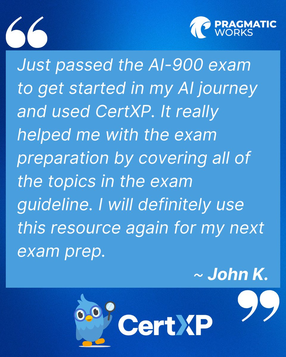 Join John and be one of the many who use CertXP to help them prepare for and pass certifications. #PragmaticWorks #MicrosoftPartner
Learn more: prag.works/certxp