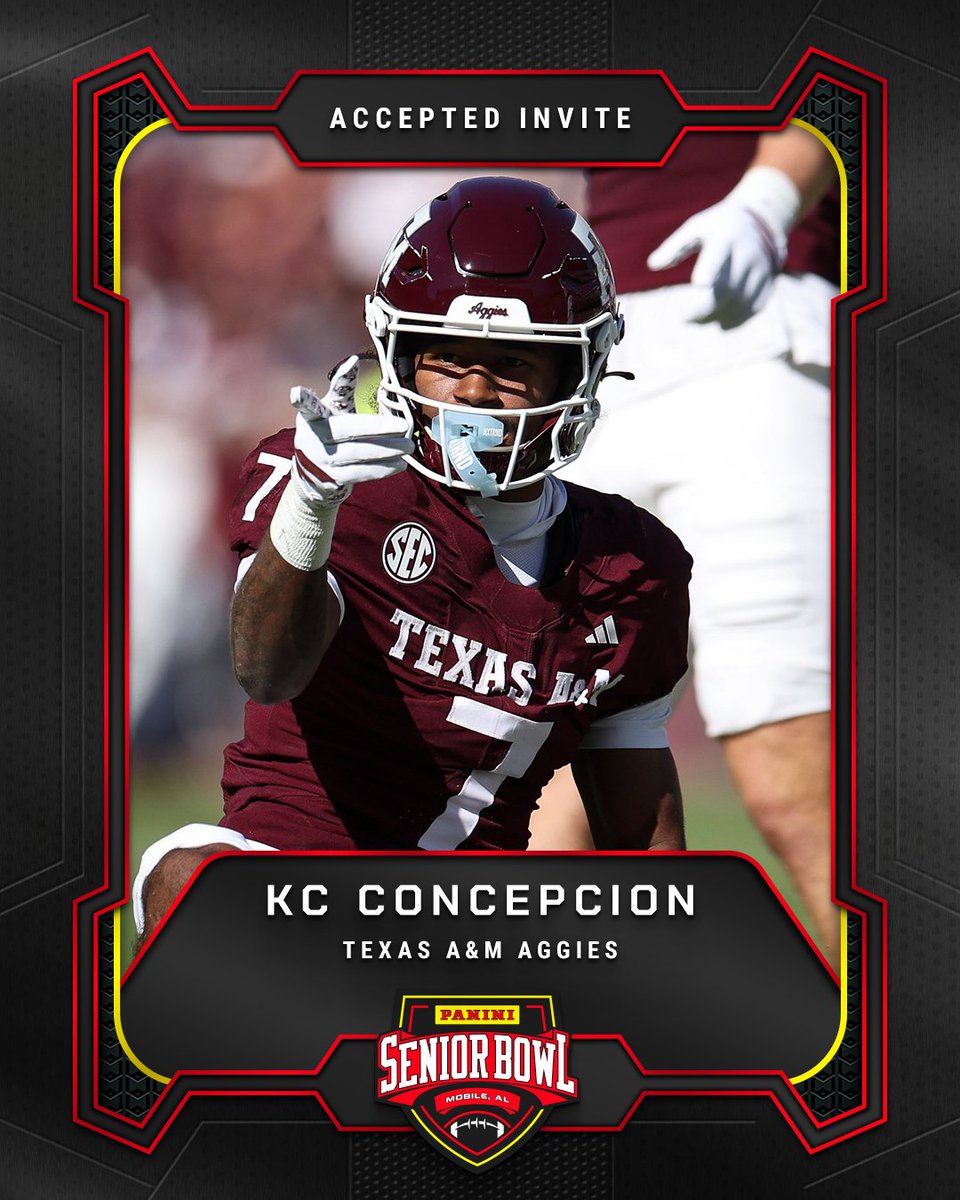 Officially Accepted!

WR KC Concepcion from <a href="/AggieFootball/">Texas A&M Football</a> is headed to the 2026 Panini Senior Bowl 🔥

#TheDraftStartsInMobile #WherePlayersPlay