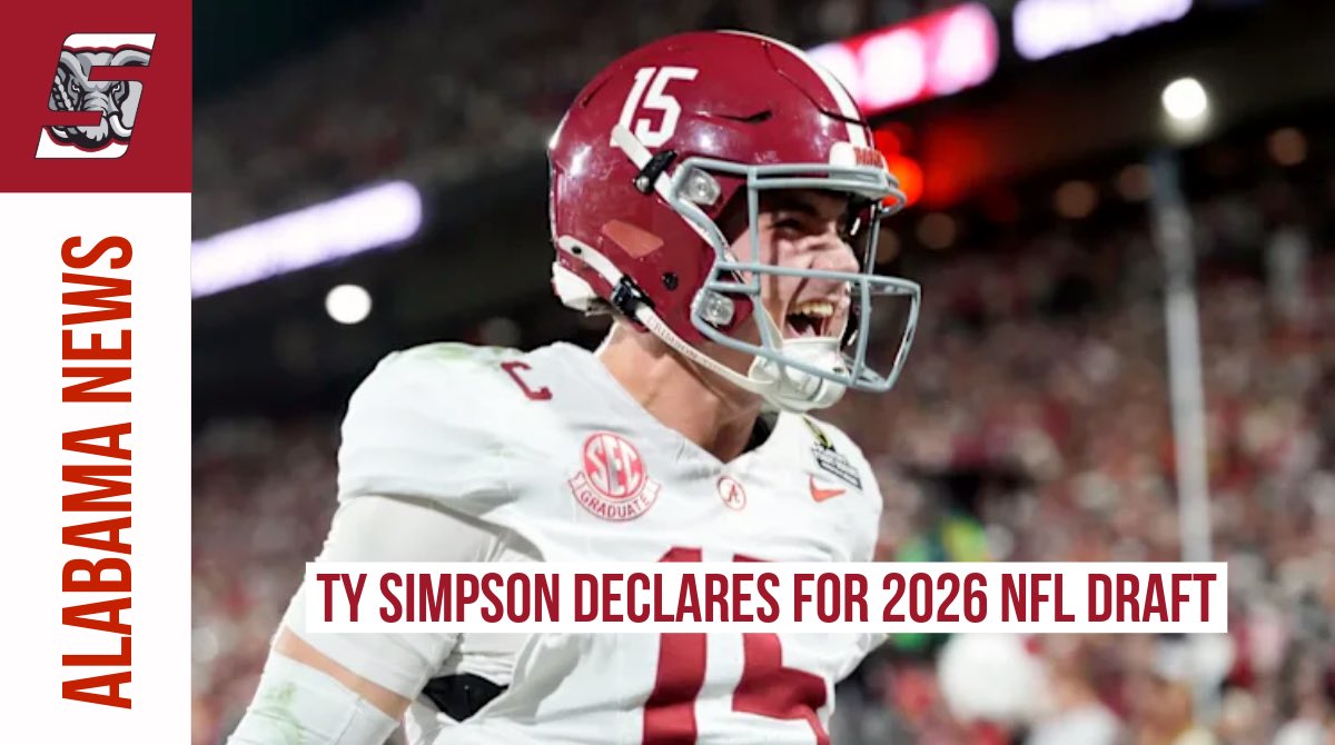 SSN_Alabama's tweet image. BREAKING:

Alabama QB Ty Simpson has informed coaches he will declare for the 2026 NFL Draft, per @PeteThamel.

The Ty Simpson era at Alabama will officially end with his announcement shortly.