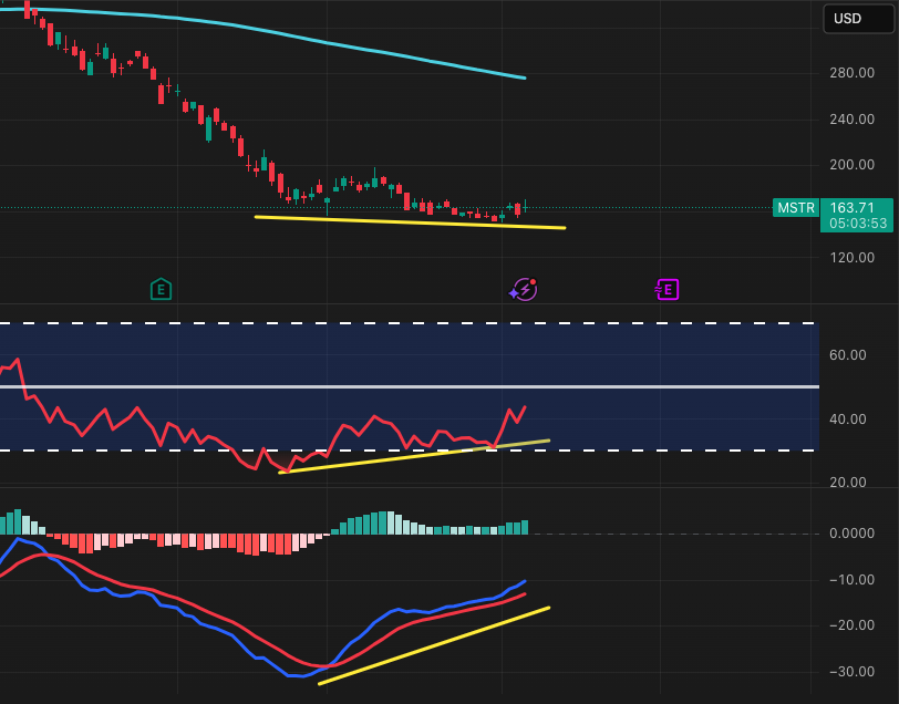 BeyondRegularS's tweet image. $MSTR with some bullish divergence on the daily. We are about to get a move back in the $200 range soon.