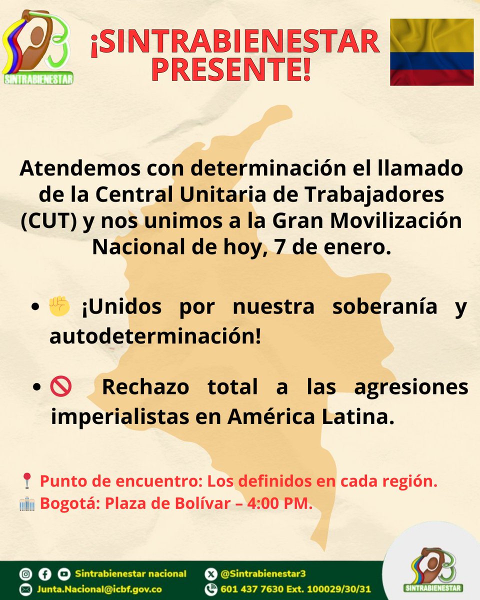 #SINTRABIENESTARINFORMA Estamos y estaremos presentes en la defensa de la soberanía de los pueblos latinoamericanos