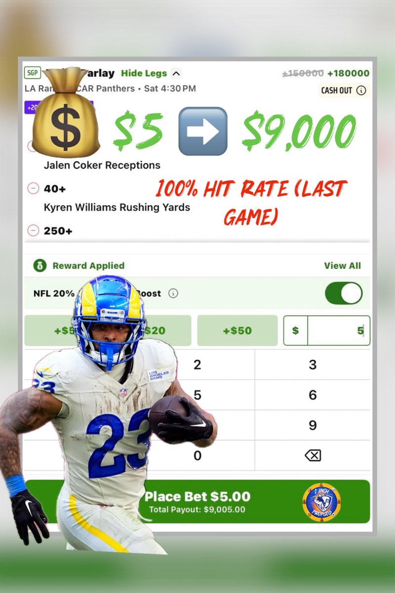 1Propgod's tweet image. 💥🏈 Rams Mega Glitch 🏈💥
    $5 👉 $9,000 ✅✅✅

+180,000 on DK 👀
+ 60,000 on FD 

Each leg also cashed last week ☑️

Tap the ❤️ and comment “Mega” and I’ll DM the slip 

Must be following so I can dm  you. 75
