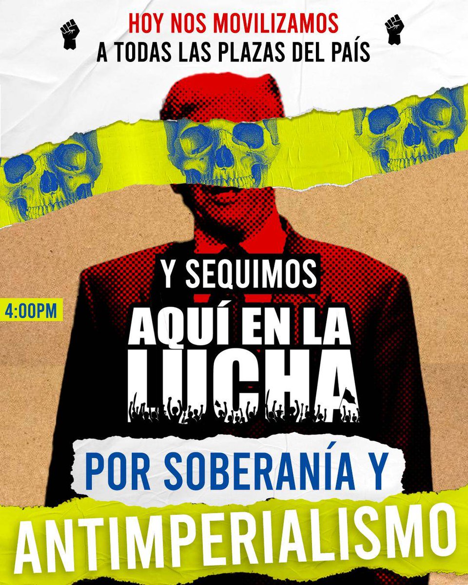 En las calles, en la movilización, en el plantón, con la batucada, con los murales, con cánticos, consignas, flechas, resistiendo y confrontando al imperialismo y sus serviles oligarcas que buscan someternos. 

#AquíEnLaLucha por la soberanía popular de Nuestra América.