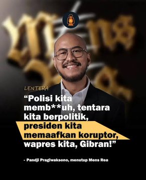 __AnakKolong's tweet image. PANDJI TAK LUCU |
𝒁𝒐𝒏𝒅𝒆𝒓 𝑴𝒆𝒏𝒔 𝑹𝒆𝒂
___________________

@pandji memang tak lucu.
Pun, ia bukan sumber kelucuan.

Reservoir kelucuan itu justru terletak,

pada watak kekuasaan;
pada inkompetensi pejabat negara;
pada absurditas para elit politik;
pada pistol 'parcok;…