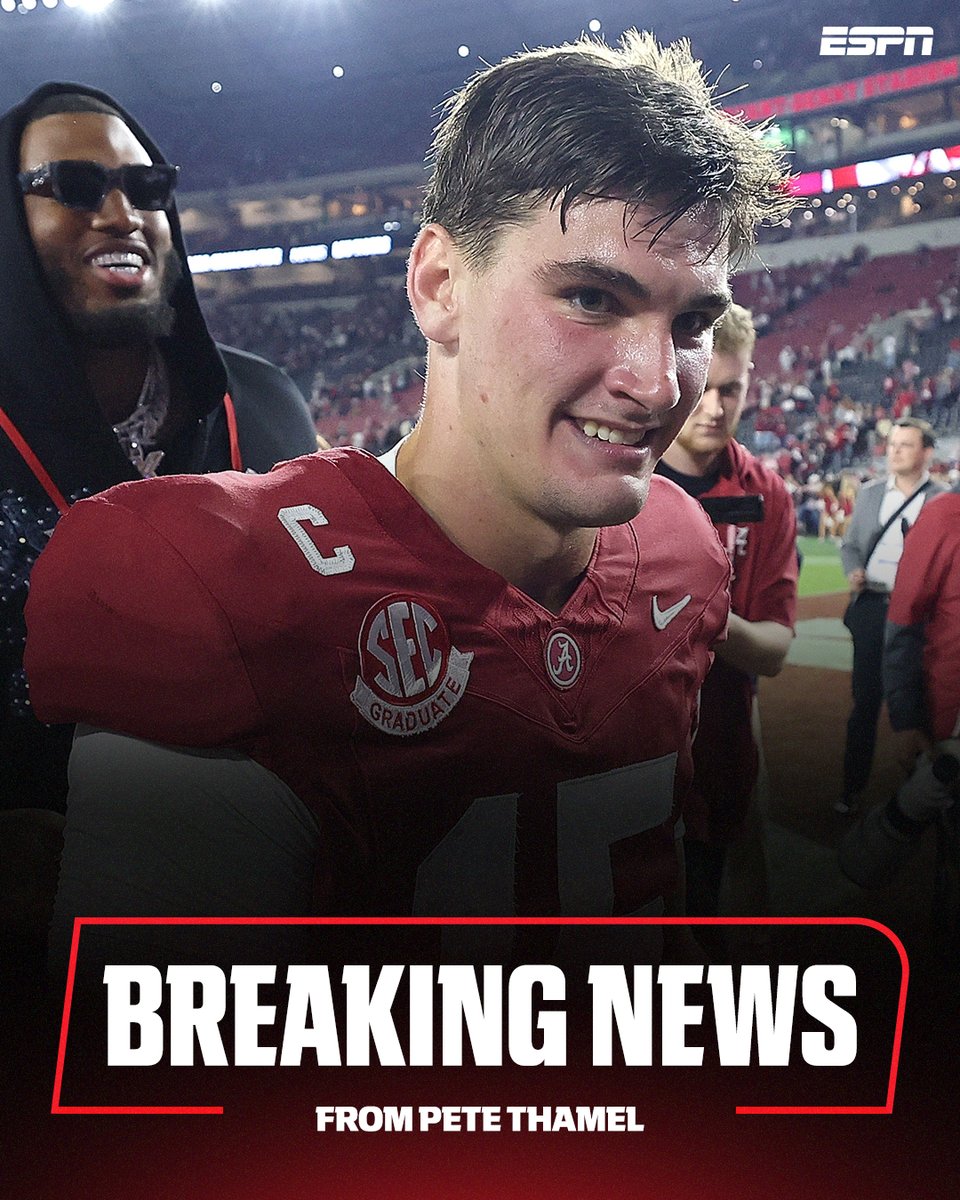 espn's tweet image. Breaking: QB Ty Simpson has informed Alabama of his intention to turn pro, sources told @PeteThamel. 

Get breaking news alerts from Pete Thamel through the ESPN App: espn.smart.link/4k7hu604e