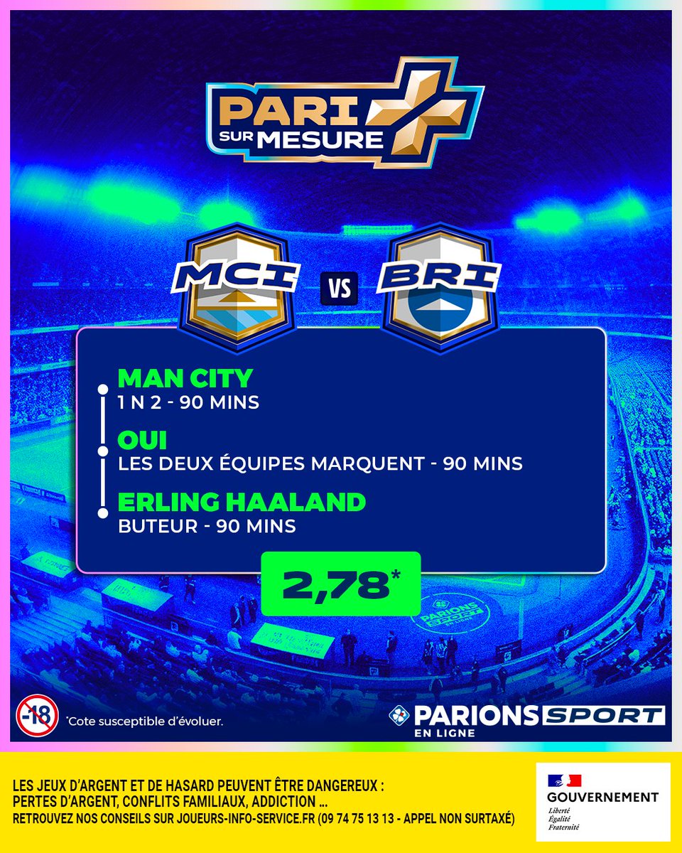 ParionsSport_EL's tweet image. 🤔 Ça se tente ce petit #PariSurMesure sur Manchester City-Brighton ?!

🔥 Ça fait 3/3 ? 
👉 5x20€ de freebets

Pour jouer : 
🤝 RT + Follow

🗓️ TAS le 08/01