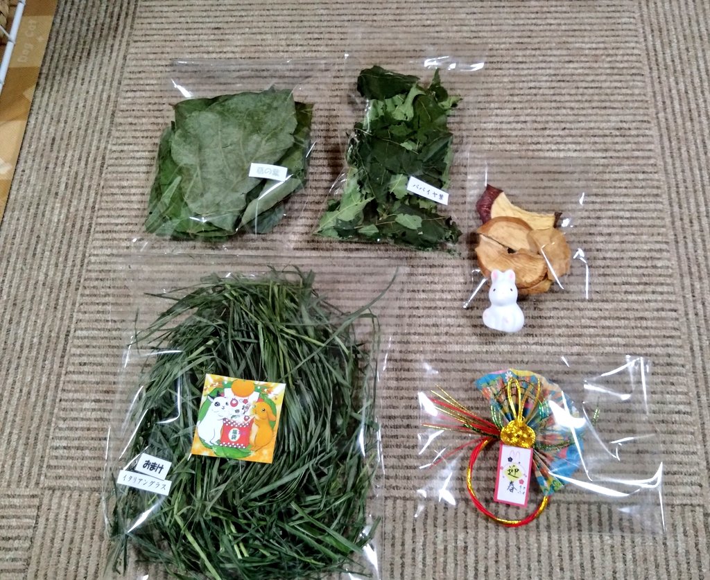 チョコちゃんにうさ福食堂さん(<a href="/usafukusyokudou/">うさ福食堂*´ㅅ`)</a> )の福袋を買いました🐰✨
オヤツたくさん入ってました🌿🤎