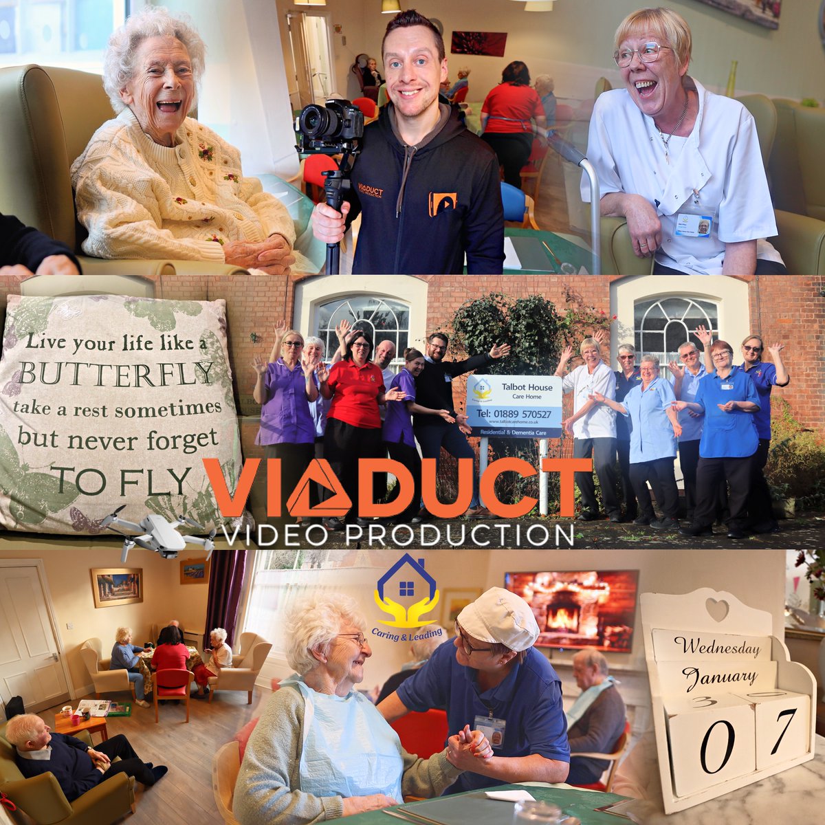 Wednesday's care home content in Staffordshire. Creating a promo video with the cheerful souls at Talbot House. Thank you staff and residents for making the work so easy today. #lovewhatyoudo #care #careerincare #staffordshire