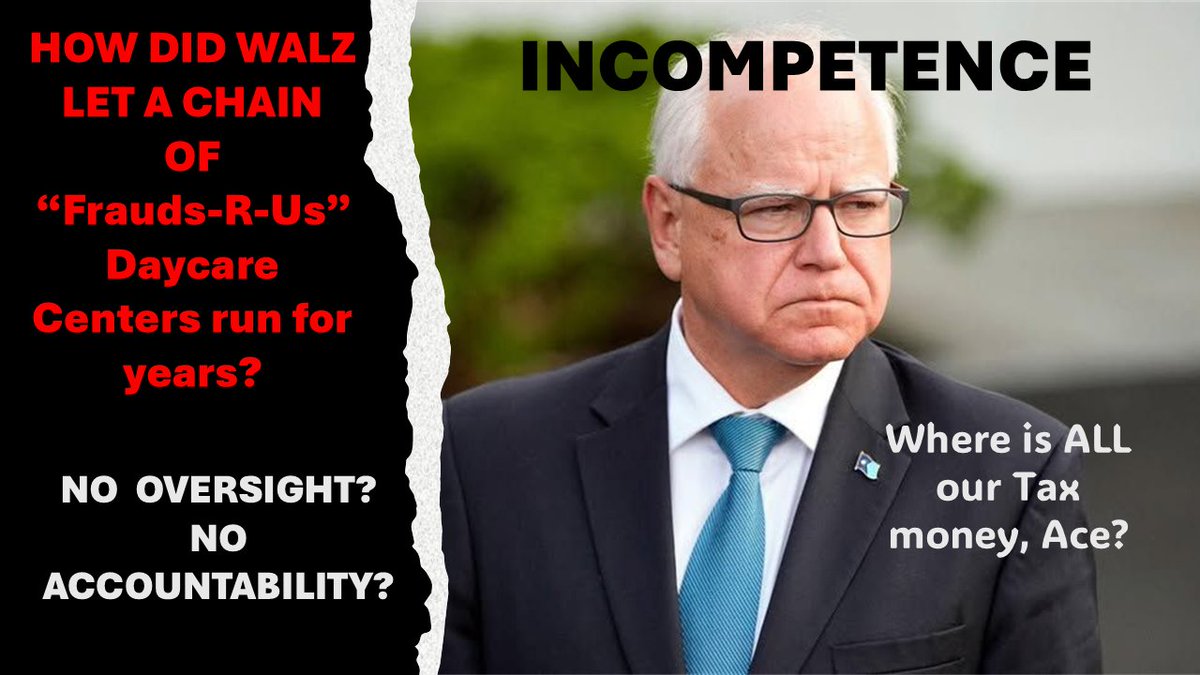 Why is #TimWalz still #Governor?  There is a #Chain of #FraudsRUS #Daycare centers in #Minnesota. Are they in other #states as well?  #California?   <a href="/CNNPolitics/">CNN Politics</a>    <a href="/FoxNews/">Fox News</a>  <a href="/seanhannity/">Sean Hannity 🇺🇸</a>   #Accountability #AccountabilityNOW  Where was the #MainstreamMedia? #MSM <a href="/marklevinshow/">Mark R. Levin</a>