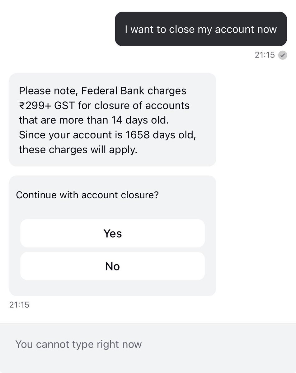 Other banks:
“Account closure charges apply if you close it within 14–365 days.”

A fintech partnered bank from Jupiter: