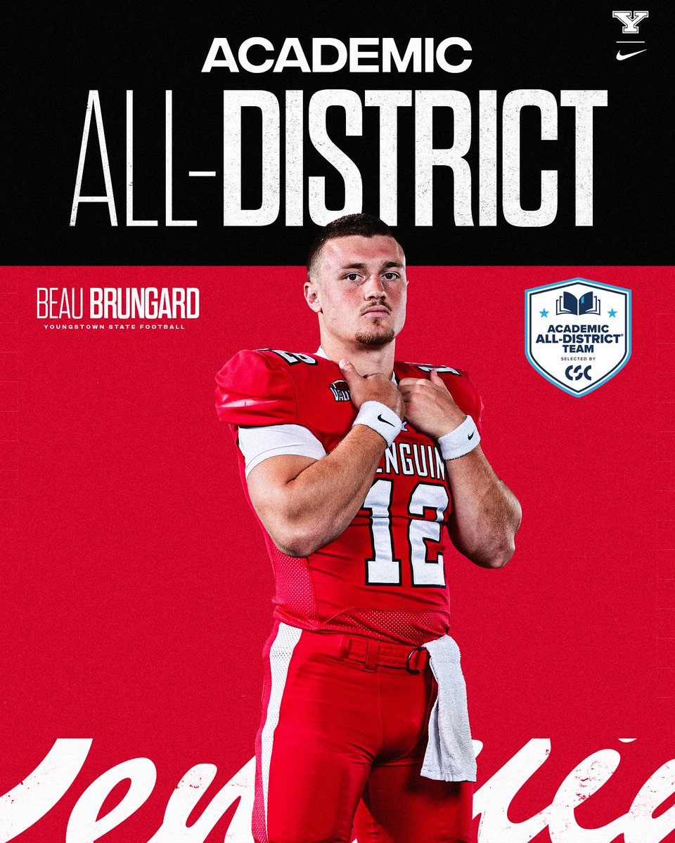 ysufootball's tweet photo. Congratulations to QB Beau Brungard, TE Alex McDonald and PK Andrew Lastovka on being named @CollSportsComm Academic All-District! 🐧🏈

#GoGuins https://t.co/YdUDyjtJaP