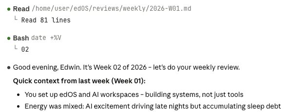 Weekly reviews never stuck for me until I turned them into an ongoing conversation. Combining Claude Code with <a href="/rickpastoor/">Rick Pastoor</a>'s GRIP templates and acces to previous entries, I now get new and engaging questions each week that I answer using <a href="/WisprFlow/">Wispr Flow</a>.  #NewYearResolutions