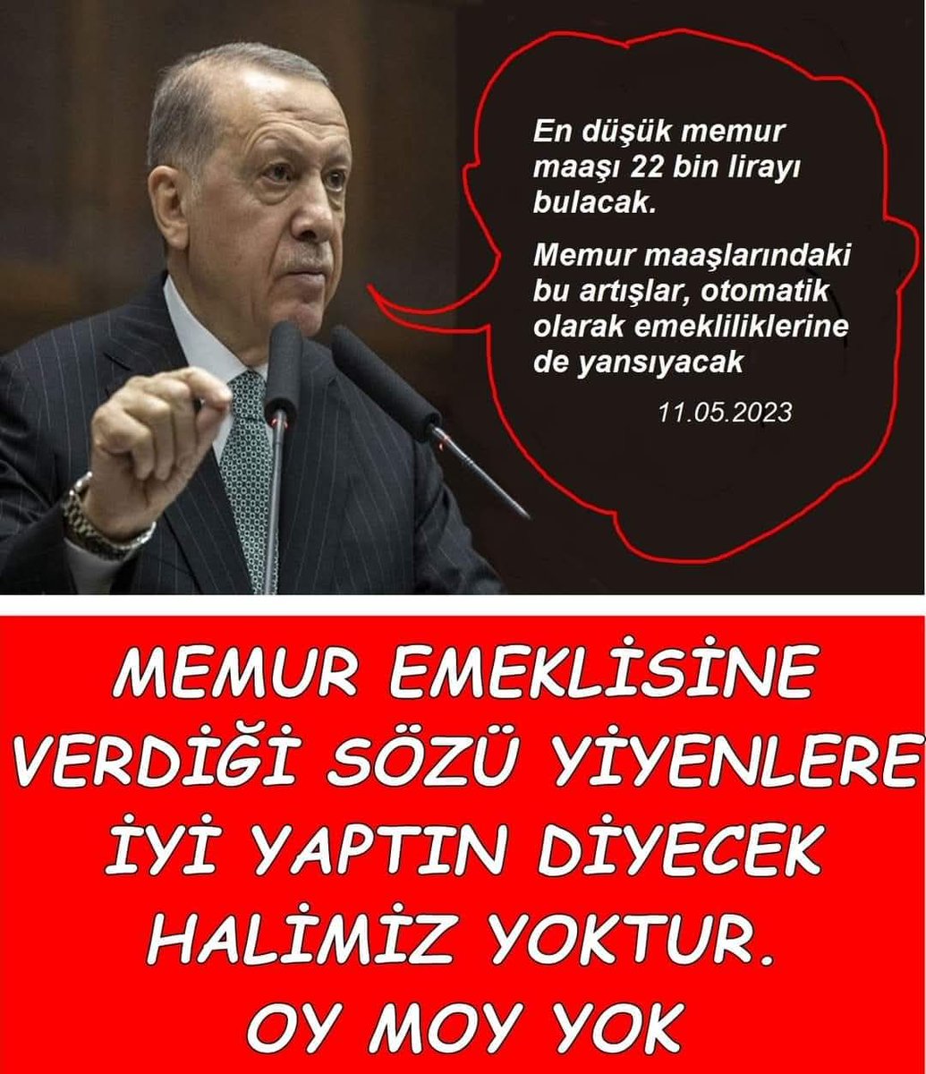 🎈 <a href="/Akparti/">AK Parti</a> ve <a href="/MHP_Bilgi/">MHP</a> Kanunu KHK ile çiğneyip #EmekliMemur a Seyyanen hakkını vermeyeceksin ben yaptım oldu diyeceksin #yoköylebirşey
🎈Sn <a href="/RTErdogan/">Recep Tayyip Erdoğan</a> #EmekliMemur a Seyyanen sözü vereceksin seçim kazandıktan sonra sözümü tutmuyor hakkınızı vermiyorum diyeceksin #yoköylebirşey