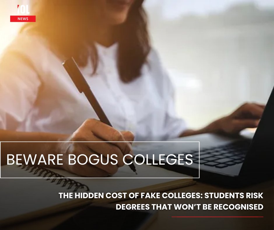 IOL's tweet image. Prospective students are warned to verify institutions’ legitimacy, as unregistered colleges could waste time and money.
#BogusColleges #HigherEducation #StudentWarning #VerifyInstitutions #DHET
Read on tinyurl.com/bhups43u
