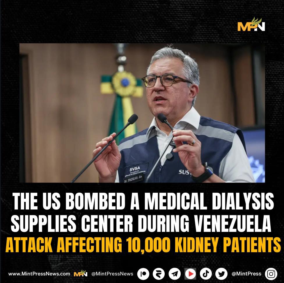 The US military bombed a warehouse in La Guaira, Venezuela which storeds supplies for a nephrology program for patients undergoing hemodialysis and peritoneal dialysis affecting at least 10,000 kidney patients.

Because Venezuela has endured a maximum pressure campaign that has