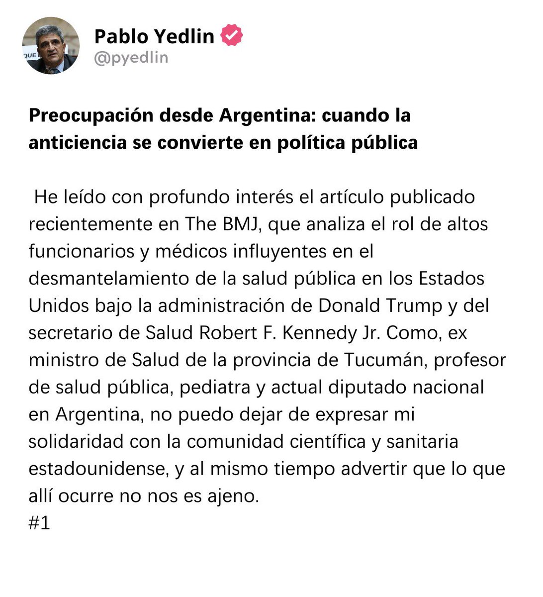 Imperdible artículo 👉 “Trump y RFK Jr. están desmantelando la salud pública, con la complicidad de médicos poderosos”. 
bmj.com/content/392/bm…

Publicado por <a href="/bmj_latest/">The BMJ</a>, a quienes agradezco la publicación de mi respuesta que les comparto. 

🧵Con la versión en español