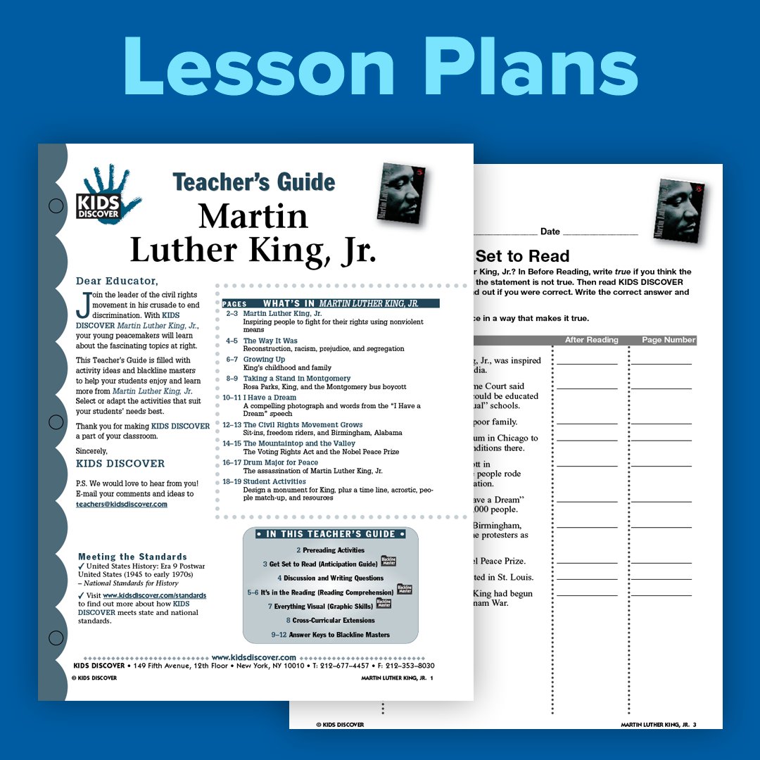 KIDS_DISCOVER's tweet image. Dr. Martin Luther King Jr.’s birthday is on January 15th, and we’re making our #MLK Jr. Unit FREE for you and your class this month! This Unit offers interactive #lessons and #Vocabulary Activities, giving your students awesome resources to explore 🎉 online.kidsdiscover.com/unit/mlk-jr?ut…