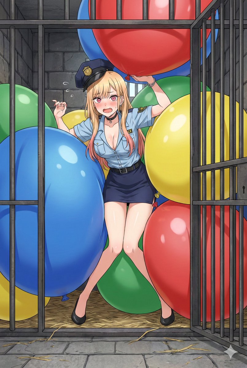 「ちょっと五条くん。風船だらけの牢屋に入れてどうする気？それって、もしかしてオレンジオイル？それを風船に吹き掛けたら・・・ 」 
"Hey, Gojo-kun. What are you planning by locking me in a cell full of balloons? Is that... orange oil? If you spray that on the balloons..." 
#風船