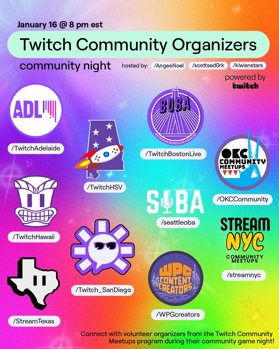 StreamNYC's tweet image. 📆 On January 16 at 8pm EST
✨ Join some Twitch Community Meetups Organizers (all volunteers!) playing Peak 🏔️ while we discuss MeetUps organization, share various successes and obstacles behind the scenes, and have plenty of silliness and laughs! 💛
🌄 twitch.tv/StreamNYC