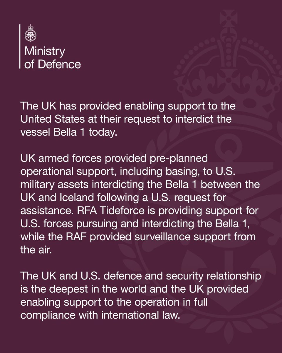 Today, the UK has provided enabling support to the United States at their request to interdict th...