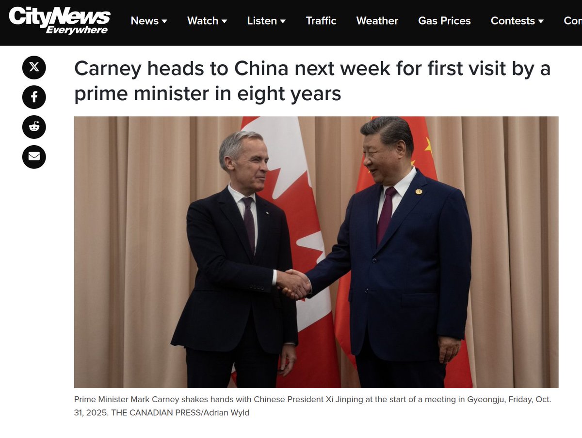 Tablesalt13's tweet photo. 🚨BREAKING

Carney heading to China next week to meet with Xi

The trip from Jan. 13 to 17 will see Carney and Xi discuss trade, energy, agriculture and international SECURITY.

This, as Trump declares he is seeking to rid Chinese influence from the Western Hemisphere https://t.co/b9h37OuNGY
