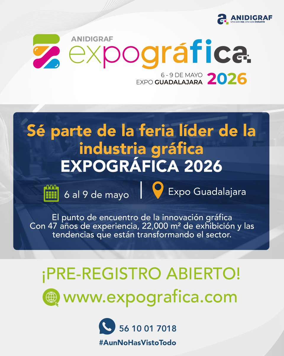 El futuro de la industria gráfica se vive en EXPOGRÁFICA 2026. 🌈

Del 6 al 9 de mayo en Expo Guadalajara, forma parte de la cumbre de innovación gráfica más importante de México.

Reserva tu lugar hoy 👉qrco.de/bgX3OZ