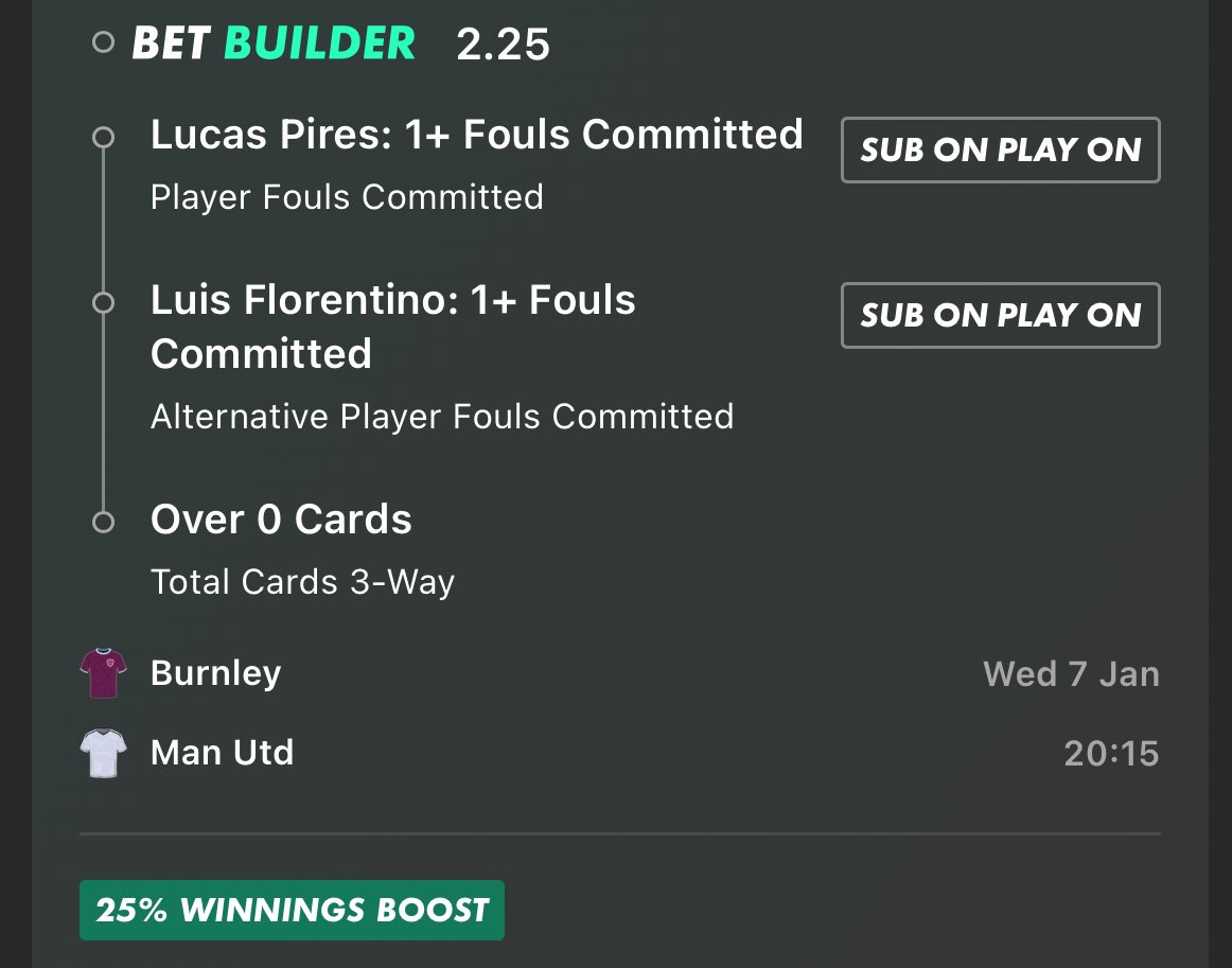 SBFootballTips's tweet image. 📝 Burnley Vs Manchester United Bet

Pires rumoured to be up against dorgu tonight  
Dorgu fouls won: 2,2,3,4
Pires has committed a foul in last 2 games: 1,2
Florentino foul committed in his last 14/15 games 
1+ card added to make 25% Boost 

📚Bet365 
💰2.25 odds + Boost