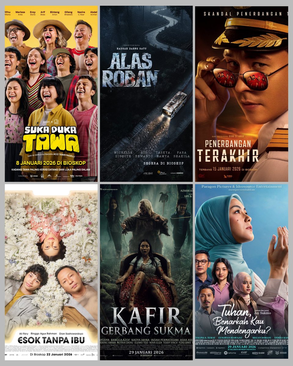 PramJayJr's tweet photo. My Watchlist in January

INDONESIA
8 January
- Suka Duka Tawa
15 January
- Alas Roban
- Penerbangan Terakhir
22 January
- Esok Tanpa Ibu
29 January
- Kafir: Gerbang Sukma
- Tuhan, Benarkah Kau Mendengarku ? https://t.co/h3ALxPwLba