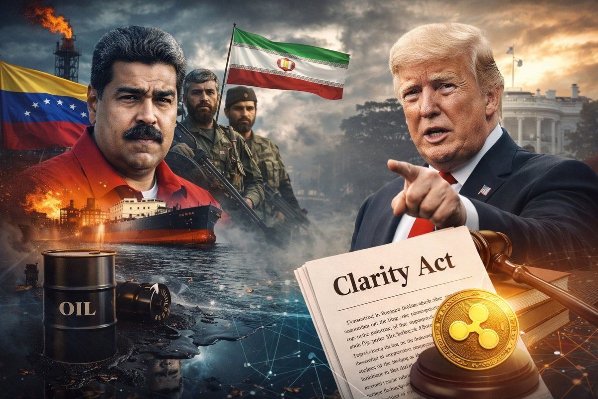 Drummer_HC's tweet photo. Lo de Venezuela, y lo que ahora empieza a tomar forma con Trump e Irán también, no lo miro como hechos aislados ni como simple política exterior.
Lo miro como parte de una transición de tablero.
Cuando se presiona sobre energía, rutas, cargamentos, sanciones y flujos comerciales, no se busca solo impacto inmediato. Se está reordenando riesgo. Y cuando el riesgo se reordena, todo el sistema financiero ajusta el comportamiento.
En contextos así, los grandes jugadores buscan control, trazabilidad y reglas claras. Eso vale tanto para commodities como para dinero.
Por eso, en paralelo, aparece algo que no es casual:
la Clarity Act vuelve a escena, con expectativas de avance en enero.
Clarity es una ley de estructura. Define qué es cada cosa, quién regula qué, y bajo qué condiciones se puede operar sin caminar en zona gris.
Y acá está el punto:
Primero se tensiona el tablero geopolítico.
Después se ordena el tablero legal.
Y recién ahí se destraba el tablero financiero.
#XRP ya pasó su etapa judicial. Su estatus está definido.
Cuando ese marco empieza a cerrarse, la infraestructura quedará lista para que lo grande pueda moverse sin fricción y sin riesgo regulatorio.
No es algo que se vaya a anunciar con bombos. Es algo que se prepara en silencio.
Yo no lo leo como eventos sueltos.
Lo leo como condiciones que se están acomodando para lo que sigue.