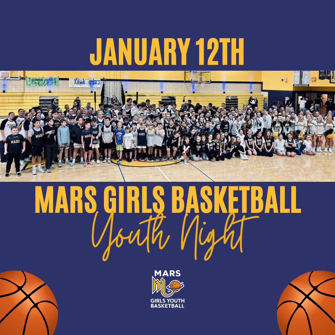 MGYBA_Hoops's tweet image. MGYBA Youth Night is coming 💙💛
🗓 Jan 12
🏀 Mars Varsity Girls vs Chartiers Valley
⏰ 6 PM tip
🎉 Youth teams recognized at halftime
👕 Jersey = FREE entry + snack &amp;amp; drink

Doubleheader night with Varsity Boys to follow. Let’s show up for our little lady hoopers.

#MGYBA…