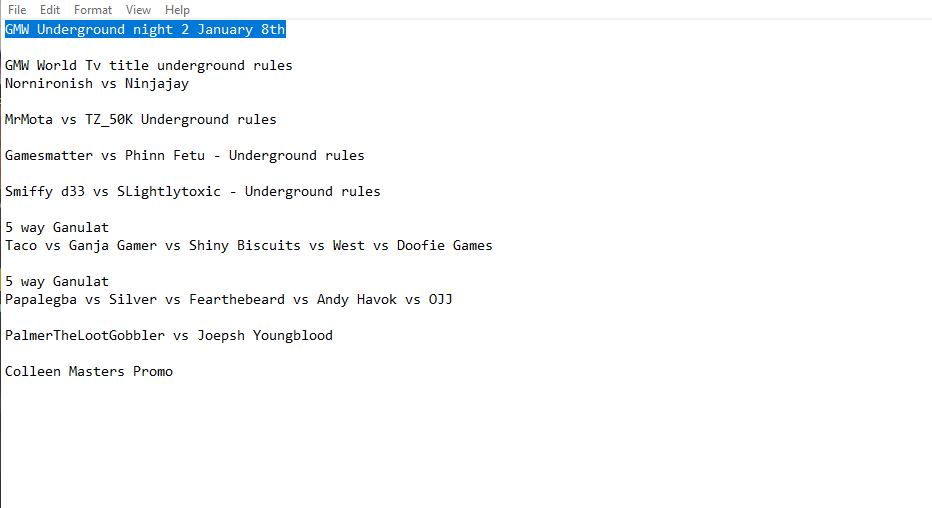 Tony_Walker's tweet photo. Well Break over I guess. Back to streaming/ Jan 8th it's GMW. 3pm EST, 2pm Central, 8PM GMT. Matches below, and i will discuss whats gonna happen and that. Really hope to see you there. https://t.co/iyEEiCCd7w