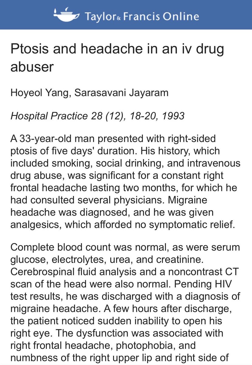 Tuh ada lagi, kali ini diterbitkan oleh Taylor and Francis yg biasa menerbitkan artikel ilmiah /jurnal terindeks SCOPUS Q1 berjudul : PTOSIS in an IV drug User. Saya cuma mau bilang, bahwa jaman sekarang kita harus lebih kritis, tidak ngasal ‘percaya, sama rezim kalimat yg